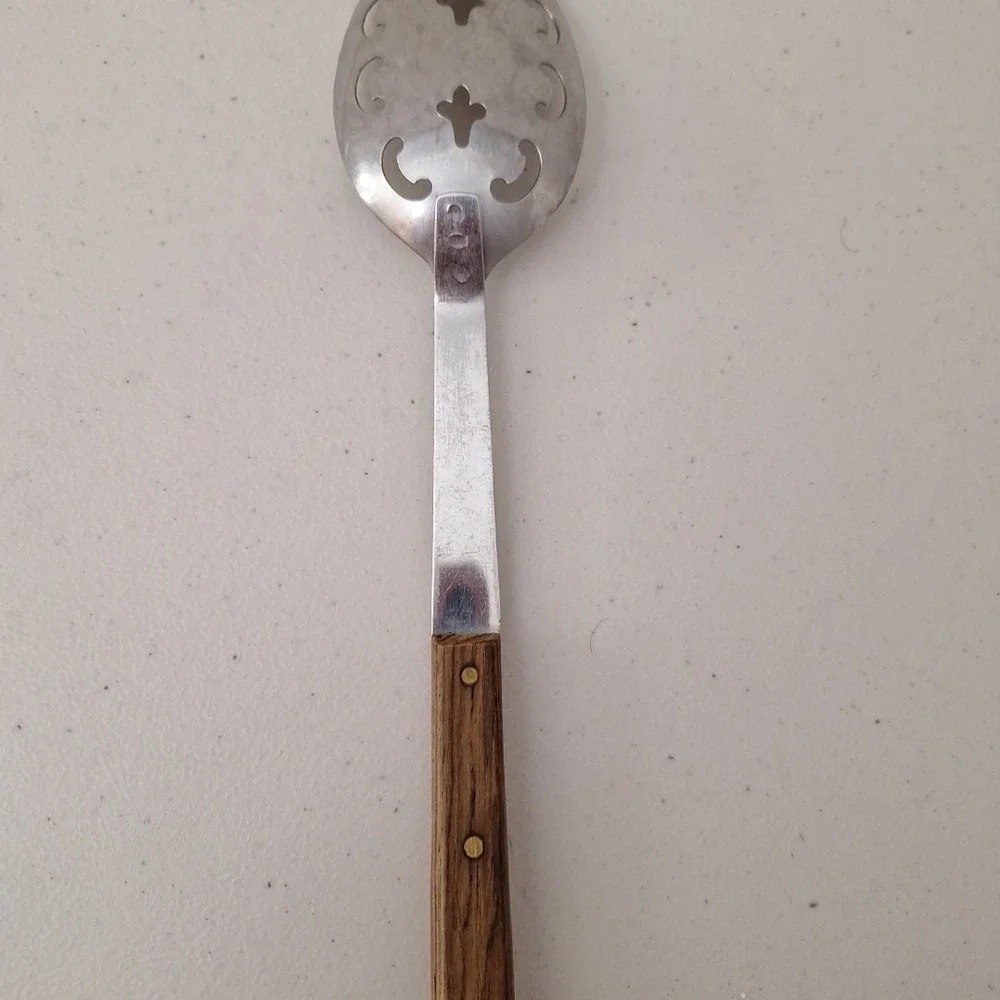 Vtg Utica USA Forge Slotted Spoon Serving Stainless Steel Blue‎ Ribbon 12